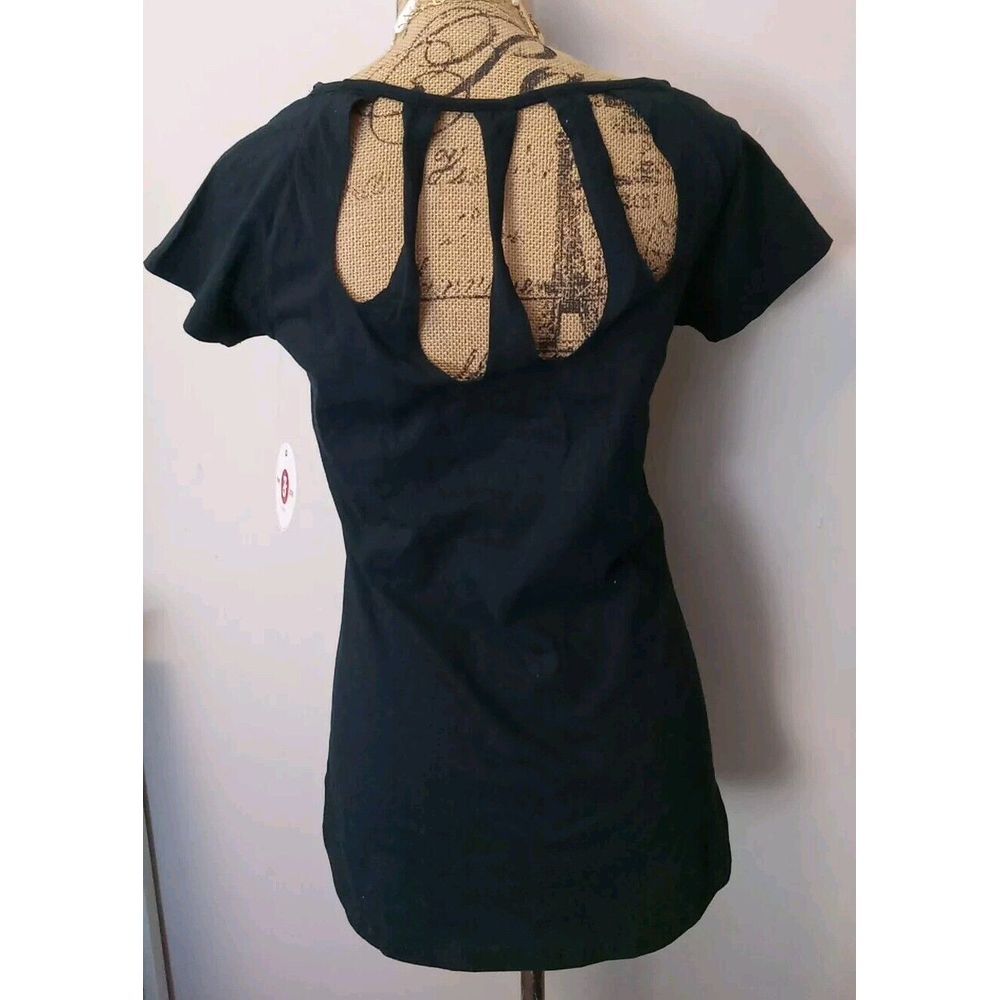 m & m Women Black Studded Logo Cutout Back Tshirt‎ Size Large - Picture 4 of 5
